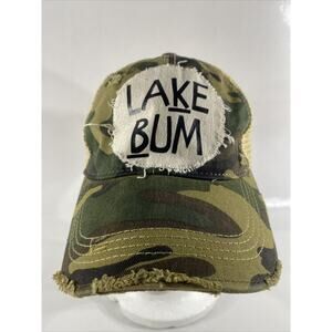 Boho Groove Lake Bum Distressed Camo Trucker Hat Snapback Baseball Cap